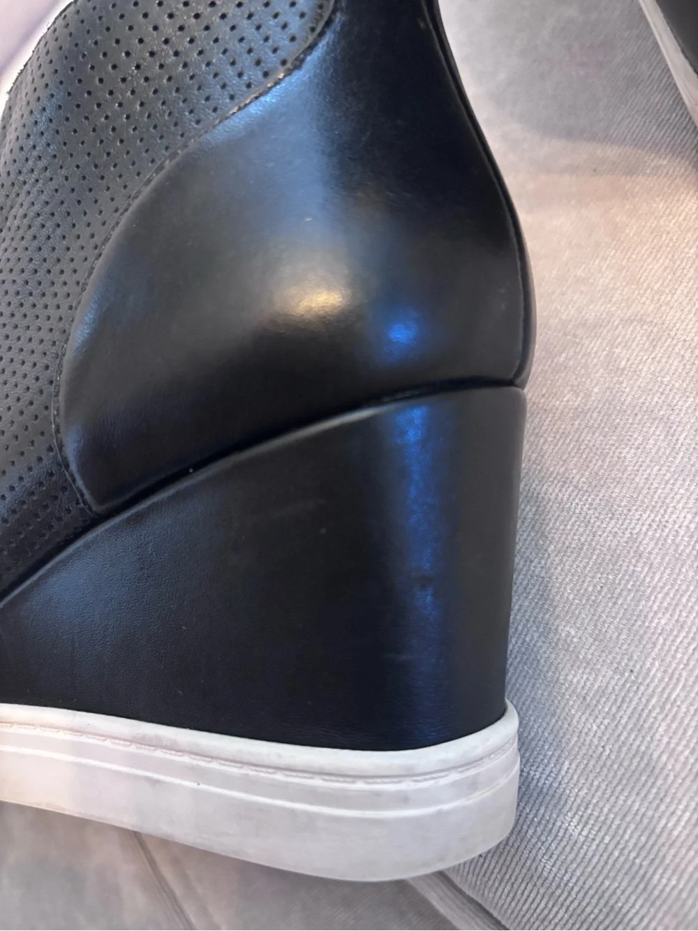 Paolo Black Leather Wedge Sneakers with White Soles